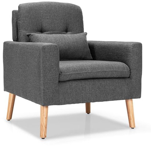 RELAX4LIFE Sessel mit Kissen, Loungesessel mit Massivholzbeine, Relaxsessel mit Armlehnen Lumbalkissen, Ohrensessel Gepolstert, Armlehnensessel für Schlafzimmer Wohnzimmer Büro, 77 x 73 x 85 cm