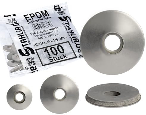 Stahlia EPDM Dichtscheiben M8 Unterlegscheiben Gummidichtung rund (100 Stück) Edelstahl V2A Distanzscheiben Dichtscheiben für Schrauben Dichtung