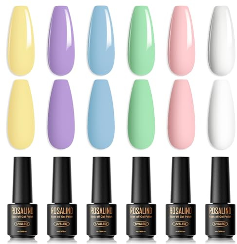 ROSALIND Esmaltes Semipermanentes Para Uñas,6 Colores Mini Macarrón Blanco Rosa Púrpura Azul Verde Primavera y Verano De Color Claro Soak Off UV Pintauñas Gel