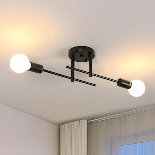 Riserva Plafoniera da Soffitto Vintage, 2 Luci E27 Lampadario Soffitto Industriale, Nero Retro Plafoniera per Camera da letto, Corridoio, Cucina, Caffè