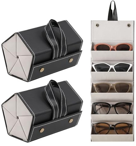 Brillenetui Organizer, 2 Stück Sonnenbrillen Aufbewahrung, 5-Fach Brillenorganizer Brillenaufbewahrung, Faltbaren Brillen Aufbewahrungsbox, Hängende Brillenetui Für Schutz Und Aufbewahrung (Schwarz)