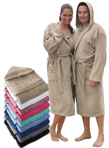 LEBENGOOD Peignoir unisexe à capuche 100% coton éponge américain 400 g, poches, peignoir doux, serviette de douche pour femme peignoir de bain femme homme eponge robe de chambre (Capucha Arena XL)