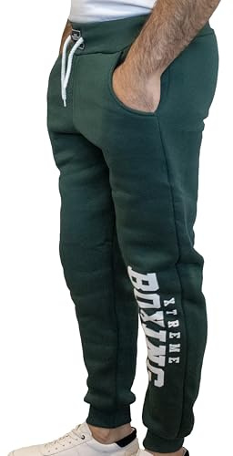 XTREME BOXING - Pantaloni della Tuta, Joggers in Cotone Felpato per Uomo, Sportivi Caldi Ottimi per Casa, Palestra, Corsa, attività Sportiva, Jogging e Tempo Libero, XP25800BIS (Verde/XL)