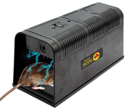 Piège à Rongeurs 5000V Tueur - Fonctionnement sans Fil - Témoin Lumineux - Chocs Électriques - LED intégrée - on/Off - Plaque Métalliques - Piège Électronique - Non Nocif - Elimination Rats Souris