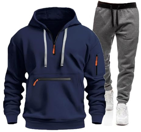 Tuta Uomo Completa Tuta Da Ginnastica Uomo Invernale Felpata Completo Sport Maglia Felpa con Cappuccio e Pantalone Due Pezzi Set Tracksuit Felpa Con Zip Suit Tuta Abbigliamento Sportiva Tuta Completa