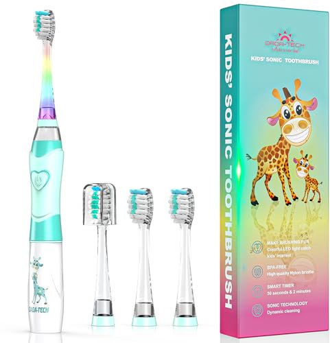 Elektrische Zahnbürste Kinder ab 3-6-8-12 Jahre mit buntem Regenbogen-LED-Licht Integrierter Timer Schallzahnbürste für Kleinkind (Kind Grün)