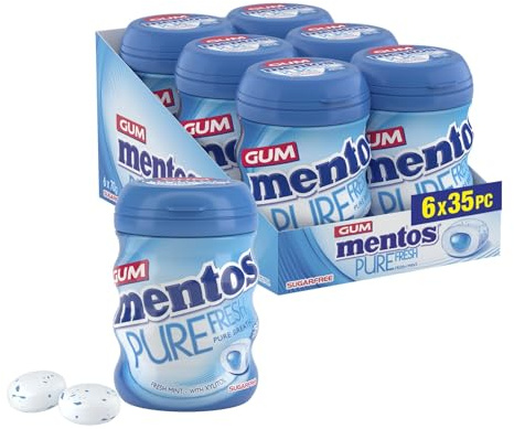 Mentos Pure Fresh Fresh Mint Chewing Gum 35 Pieces – Sugar-Free, Refreshing, Gluten-Free Sweet Treat, with Xylitol, 90 g (Pack of 6)