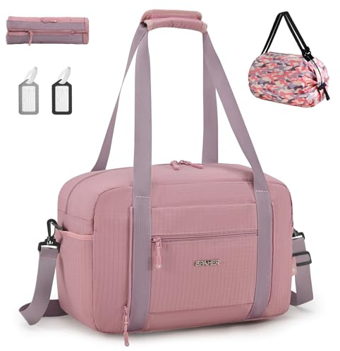 SPAHER Ryanair Cabin Bag 40x20x25 Foldable Travel Duffle Weekend Gym Bags for Women Waterproof Overnight Hospital Holdall Bag Handbag Small Carry on Underseat Hand Luggage Pink