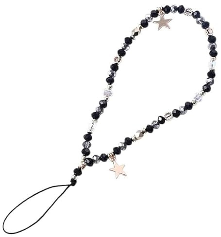 Black Five-Pointed Star Pendant Beaded Phones Chain, Cute Phone Charms Beaded Phones Strap Romantic Mobile Phone Strap Detachable Lanyard, Décor, Cell Phones Charms