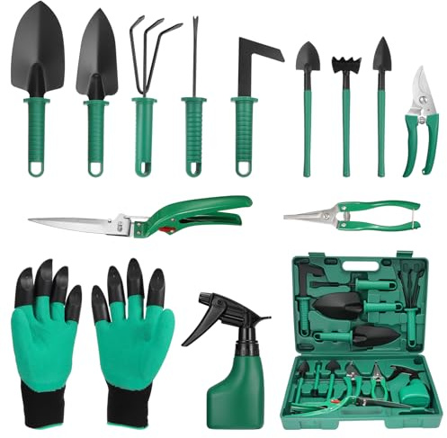 eROOSY 13PCS Kit di Attrezzi da Giardinaggio con i Guanti da Giardinaggio, Regalo da Giardino per Donna, Set di Attrezzi da Giardino con Custodia per Il Trasporto, Giardinier, Genitori