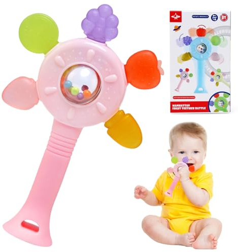 LinStyle Giocattolo Sonaglio per la Dentizione del Neonato 0 3 6 9 mesi,Giocattolo Sensoriale Montessori, Silicone Giocattoli Per Sviluppo Motorio Fine Neonati, Regali per Bambini da 0-36 mesi
