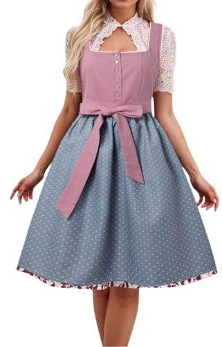 Generico Abito Medievale Donna Due Pezzi per Oktoberfest con Stile Tradizionale Bavarese per Feste della Birra e Eventi Vestito con Corpetto e Gonna Ampia per un Look Allegro(Red, XL)