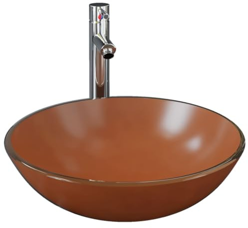 Generico Lavandino con Rubinetto e Piletta in Vetro Temperato Marrone,Articoli di ferramenta,Prodotti Idraulici,Articoli Idraulici,Lavandini,Lavandini Bagno,Marrone,8.23 kg,3098458
