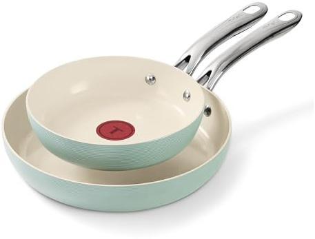 T-Fal Inspire Ceramic Nonstick Frying Pan 2-Pc Set, 8 & 10, Oven Broiler Safe up to 50°F Cookware, Ceramic Frying Pan Skillet, Pots & Pans, Mint Green