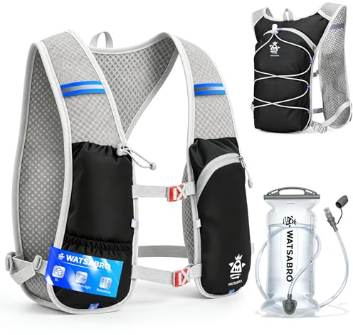 WATSABRO Running Vest Men and Women with 2L Hydration Bladder – 5L Lightweight Running Bag | Breathable Adjustable Running Vests Mens & Womens for Trail Running Jogging Cycling Hiking
