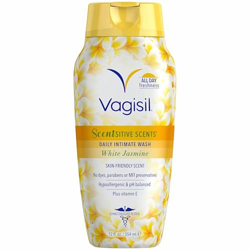 Vagisil Scentsitive Scents Daily Feminine Intimate Wash For Women, Plus Vitamin E, All-Day Freshness, Hypoallergenic, skin-friendly White Jasmine Scent, 354 ml