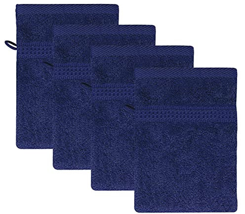 Class Home Collection Frottee Waschhandschuhe 16x21 cm – 4er Set Waschhandschuh – Besonders weiche & saugfähige Waschlappen aus 100% Baumwolle mit Aufhänger – Navy