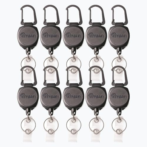 Key-Bak Sidekick Professional Heavy Duty Self Retracting ID Badge/Key Reel with Retractable Kevlar Cord, 24 Black (10 Count)