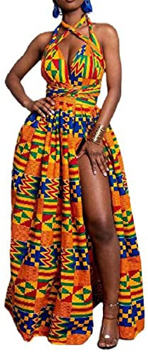 HongYunXn Abito Africano Multiusura da Donna Abito Lungo Etnico Vintage con Spacco Abito Boho Colore1 M