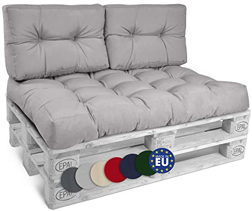 Beautissu Outdoor Set Palettkuddar – 1x Sittdyna 120x80 cm + 2x Ryggkuddar 60x40 cm – Vadderade Dynor för Europallsoffa & Lounge Möbler Inomhus & Utomhus Ljusgrå – Style