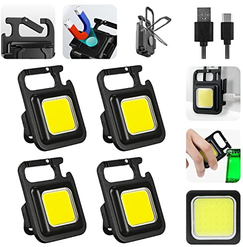 Mini Led Lampada da Lavoro: 4 Pezzi Nizirioo Impermeabili 800 Lumen Luce Meccanica Magnetica Portatile con Ricarica Usb Torcia Cob per Campeggio Riparazione di Emergenza