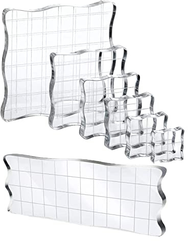 7 PCS Stamping Platform, Acrylic Stamp Block Clear Stamp Blocks Transparent, Stamping Blocks Tools with Grid, Acrylic Blocks for Stamping, DIY Crafts Ornaments, Assorted Sizes.
