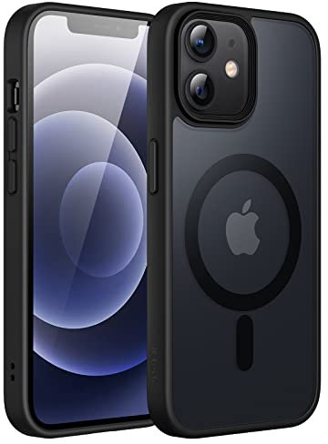 JETech Magnetisch Hülle für iPhone 12/12 Pro 6,1 Zoll Kompatibel mit MagSafe, Durchscheinende Matt Handyhülle Rückseite Dünn Stoßfest Schutzhülle (Schwarz)
