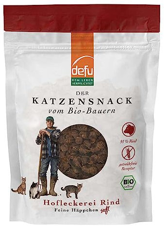defu Katzensnack | 1 x 80 g | Hofleckerei Feine Häppchen Soft Bio Rind | Premium getreidefrei Bio Snack für Katzen