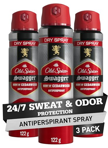 Old Spice Dry Spray Antiperspirant Deodorant for Men, 24/7 Sweat & Odor Protection, 24/7 Sweat Defense & Lasting Freshness, Swagger with Cedarwood Scent, 4.3 oz (Pack of 3)