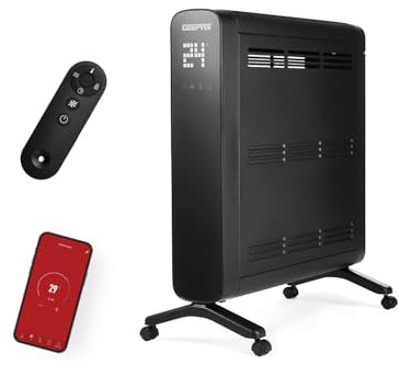 GEEPAS Smart Convector Heater 2000W | Digital Convection Heater Free Standing Radiator with Wifi App & Remote Control | 10–45°C Adjustable Thermostat 24H & Weekly Timer Energy Saving Child Lock Black