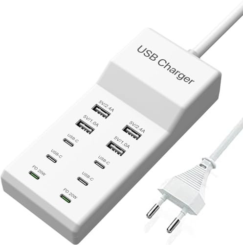 Chargeur USB C Multiple, Station de Charge USB C 10 Ports (avec 6 USB C+4 USB A), Chargeur Multi - USB 100W, Chargeur Rapide PD 20W, USB C Adaptateur Secteur Compatible avec iPhone/Samsung/iPad/Oppo