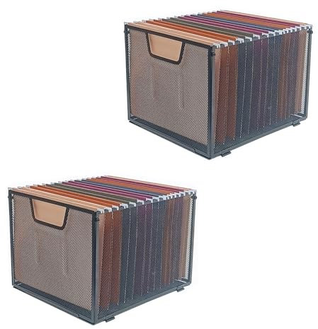 SREGGSIY 2 Pack Metal Hanging File Folder Organizer & File Crate,Black (2)