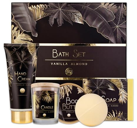 Accentra - Coffret cadeau luxe pour femme 5 pièces – Kit de bain cadeau avec bougie parfumée, savon, crème pour les mains, beurre corporel et bombe de bain – Kit bien-être pour femmes et filles pour