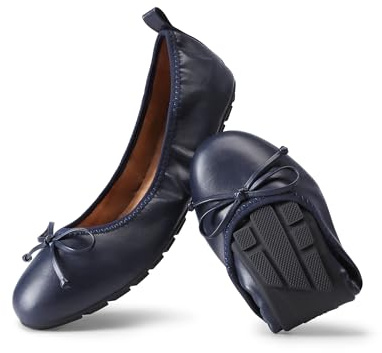 DREAM PAIRS Women's Flats, Foldable Ballet Flats for Women, Bowknot Round Toe Comfort Light Weight Slip-On Dress Shoes Navy Size 9 SDFA2409W