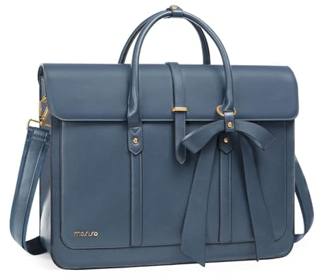 MOSISO Borsa Porta PC Donna,15-15,6 Pollici Laptop in Pelle PU Borsa a Tracolla Convertibile,16 Pollici Borse Messenger Casual Lavoro Viaggio Computer Custodia con Nodo a Fiocco, Blu Pavone