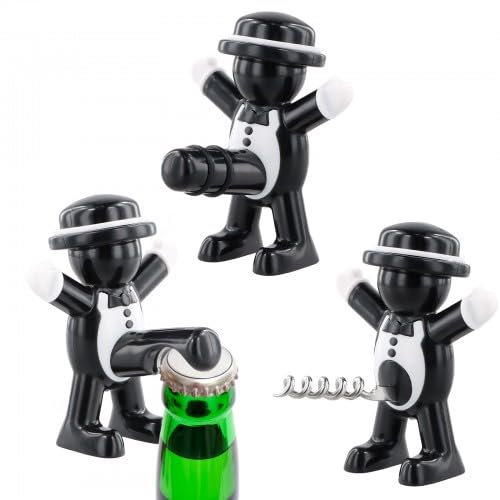 Ehuihuan Set 3 Pezzi di Apribottiglie di Vino Rosso, Tappo Per Vino Rosso, Apribottiglie di Birra, Apribottiglie a Spirale di Vino, Set Apribottiglie 3D (Nero)