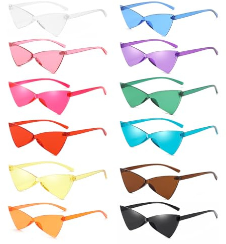 dogmoon Occhiali da sole triangolari, 12 pezzi, occhiali da sole per feste, occhiali da sole senza bordi, per uomini e donne, accessori per costumi (12 colori)