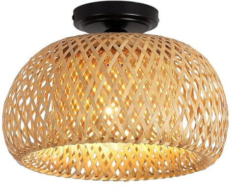 Ventilateur de Plafond encastré en rotin de Style bohème, luminaires Boho, luminaire en Bambou à Montage au Plafond(Beige)