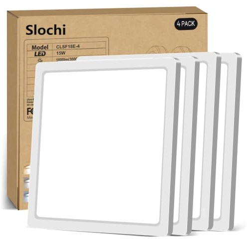 slochi 4Pack LED Ceiling Light, 3000K/4000K/6500K 3 Color Temperature,Waterproof Bathroom Light, Modern Square LED Ceiling Lamp for Bedroom, Kitchen, Hallway, Outside Porch and More