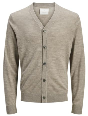 Jack & Jones Jprccmerino Cardigan en Tricot à col en V pour Homme, Grège, XL