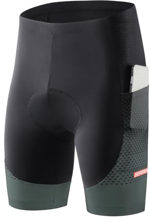 BERGRISAR Pantalones cortos de ciclismo para hombre acolchados 4D con bolsillos, Gris, Large