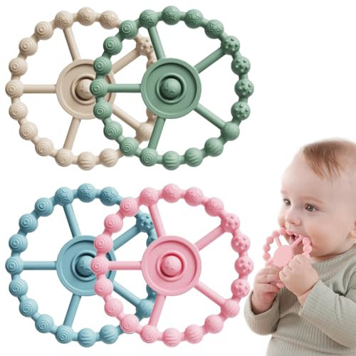 4 Stück Zahnungshilfe Beißring Baby Zahnungshilfe Beruhigt Das Zahnfleisch Beißring Spielzeug Aus Silikon Bpa-Frei Kühlbeißring Schmerzlindernde Zahnen Nursing Zubehör Für Ab 3 Monaten Babys