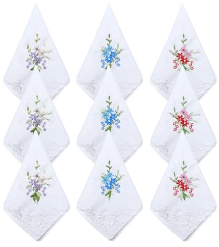 SAIIURV 9 Piezas Pañuelos Vintage de Encaje Floral Blanco de Algodón Suave, Pañuelos Cabeza Mujer 28 x 28 cm, Pañuelos Bordados Florales Vintage, Pañuelo de Encaje Floral, para Fiesta de Boda (Blanco)