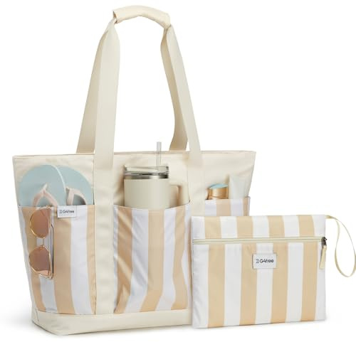 G4Free 35/50L Foldable Beach Bag with Zipper Pockets, Waterproof Tote Pool Handbags for Women, Compatible with Stanley Cup, Weekender, Travel, Holiday