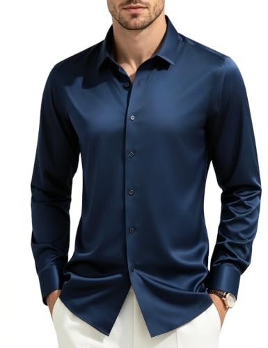 Casey Kevin Camicia No Stiro Uomo, Manica Lunga, Satin, Leggermente Lucido
