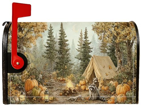 Copertura magnetica per cassetta postale a forma di zucca, rustica fattoria procione tenda autunnale arancione per decorazione giardino cortile 53 x 64 cm