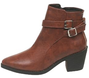 MGGMOKAY Femmes Bottines à bout pointu et talon épais Mode Bottes de boucle confortable Bottines pour femmes classique et fermeture éclair latérale