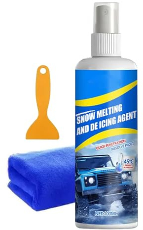 Spray anticongelante para parabrisas de coche, 100 ml, removedor de nieve anticongelante, spray de descongelación para parabrisas de automóvil con rascador y toalla, para automóviles, camiones, SUV