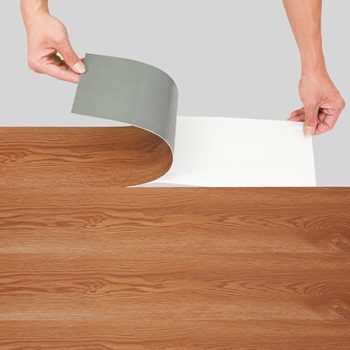 Vkechh PVC-golvbeläggning självhäftande, vinylgolv av PVC i träutseende, halkfri och vattentät, självhäftande kakel för kök och badrum, 91,5 × 15,2 cm, tjocklek 1,5 mm (Classic Warm Oak, 28 plattor ca
