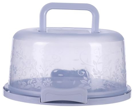 Kivivaka per porta torte rotondo con coperchio e manico per torte da 20 cm, per contenitore in PP con chiusura a scatto, cupola trasparente per trasporto e esposizione sicuri, bianco blu